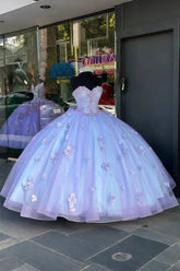 Georgia | Stunning Light Blue Flower Quinceanera Dresses with Sleeves for Sweet 16 Party - Light Blue - PromDressClub